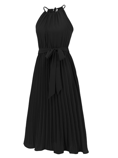 pleated-spaghetti-strap-tie-waist-midi-dress Sophia's Trends - Sophia's Style-Hot Pink-S